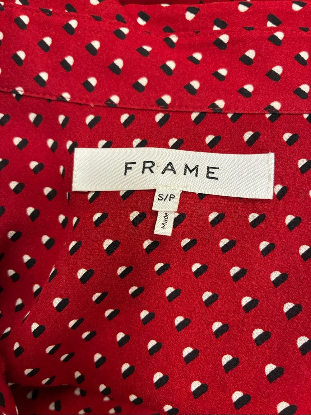 Frame NWOT Red Black & White Polka Dot Silk Button Down Shirt Size Small - Picture 5 of 6